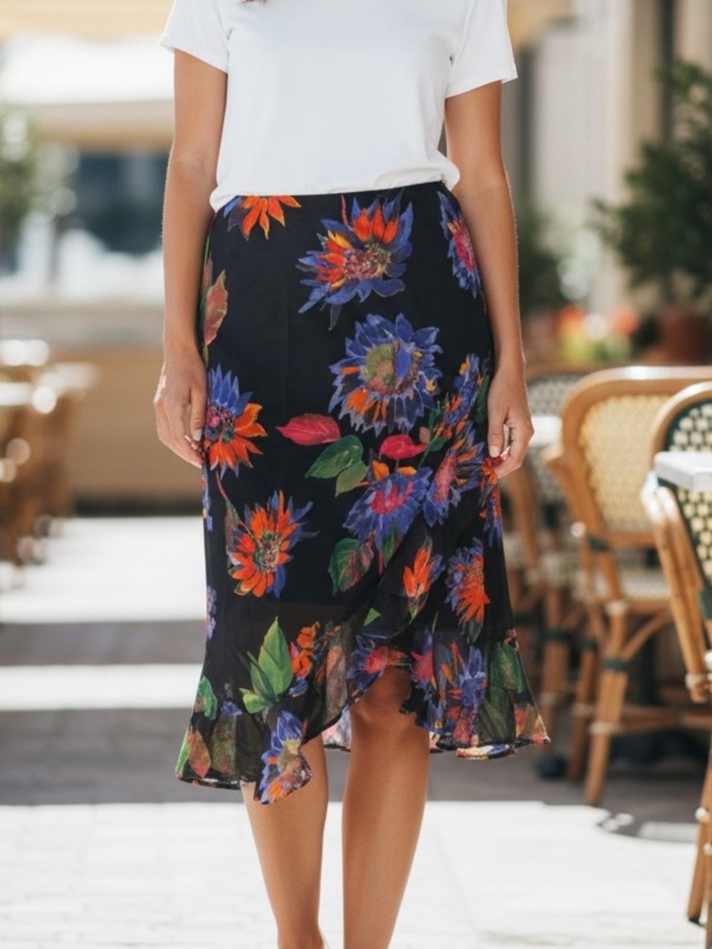 Vintage CEDUXION Floral Rayon Ruffle Midi Skirt Y2K Whimsigoth Asymmetric S USA
